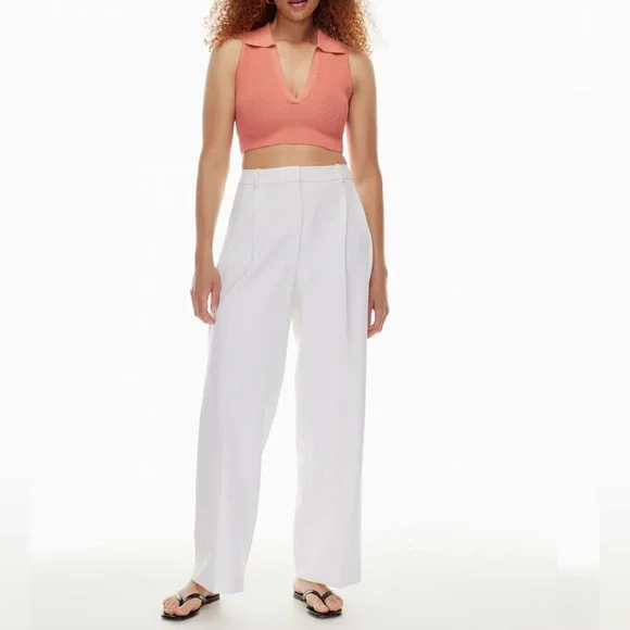 Aritzia Babaton Contour Sculpt Knit Polo Top Ribbed Collared Cropped Size Medium - Picture 2 of 7